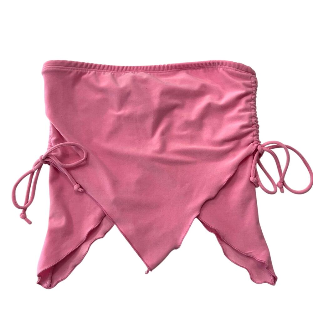 Vtg Y2K Lemon handkerchief hem fairycore tube top sz S pink drawstring ruching